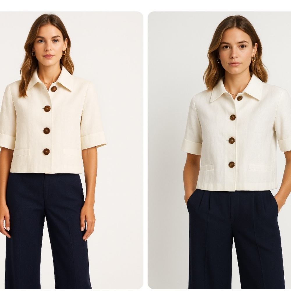 Ralph Lauren Cropped Short-Sleeve Button-Front Jacket - Cream